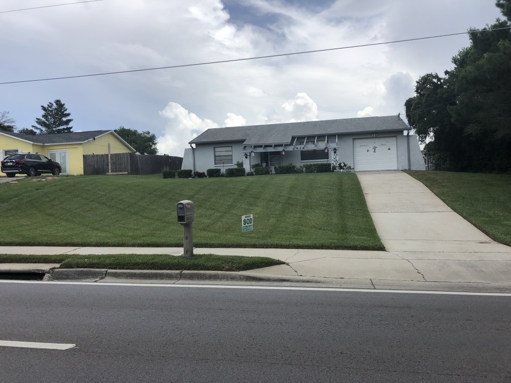 Well-manicured lawn with mowing stripes