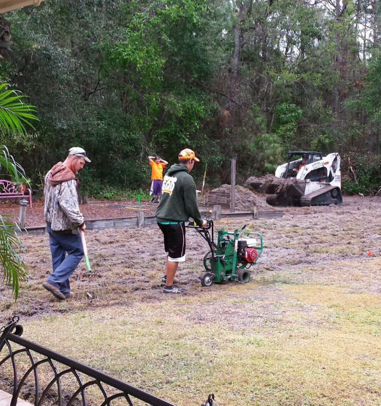 Detailed landscaping work in progress